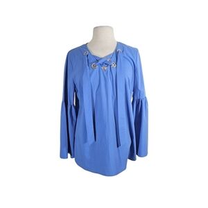 Michael Kors Blue Lace Front Bell Sleeve Blouse